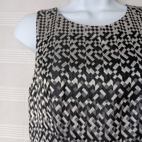 Cynthia Rowley Metallic Geo Pattern Fit & Flare Dress Black White Silver Size 2 - Picture 2 of 14
